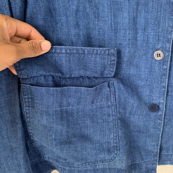 VTG Jones New York Sport Shirt Shacket 100% Linen L Blue Coastal Boho Cottage - Picture 3 of 8